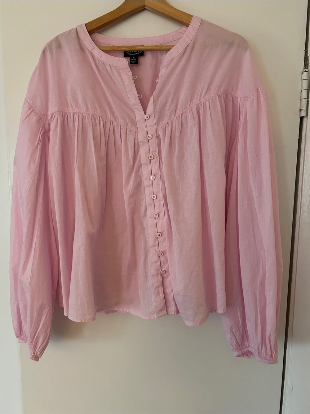 SCOOP Light Pink Gathered Button-Front Blouse